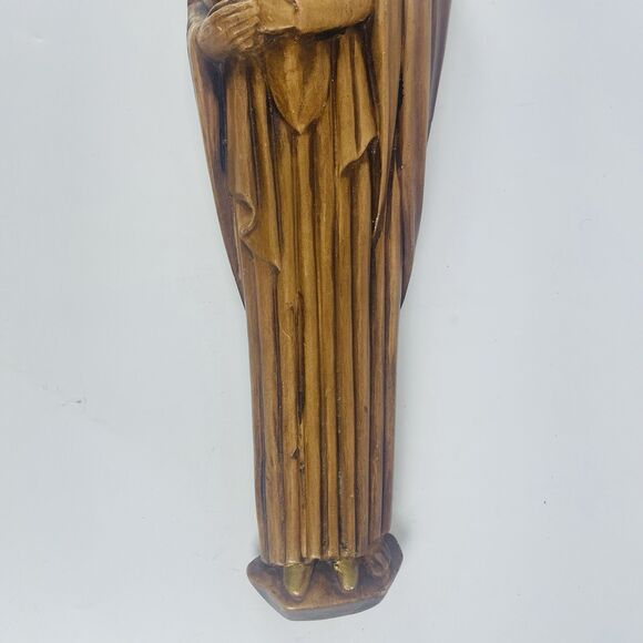 Holy Family Hanging Wall Sculpture 16" Brown Jesus Mary Joseph VTG Chalkware - Picture 3 of 11